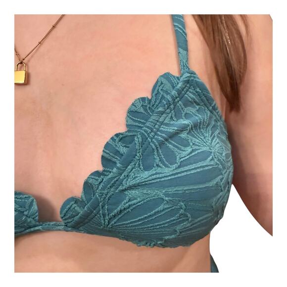 NEW Cupshe SWIMSUIT Women's BIKINI Set MED Scalloped Cross Back High Waist Green - Picture 7 of 15